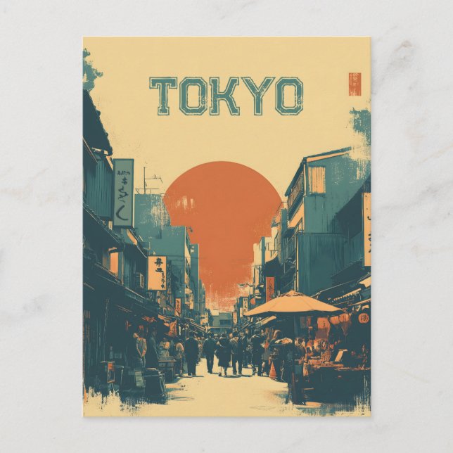 Tokyo Market vintage Postcard (Front)