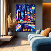 Tokyo Neon Glow – Colourful Geometric Cityscape