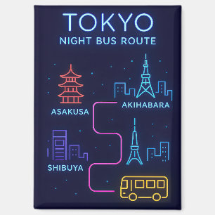 Tokyo Night Bus Route Neon Art – Japan Travel  Magnet