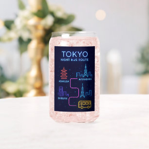 Tokyo Night Bus Route Neon Design Luggage Tag  Can Glass