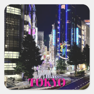 Tokyo Nightlife in Colour Glowing Neon Cityscape Square Sticker