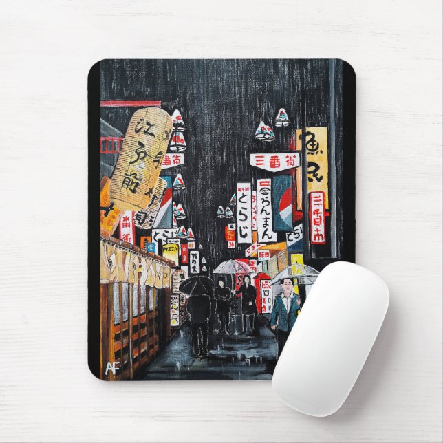 Tokyo Rain Painting by Alfred Fox Mouse Pad (With Mouse)
