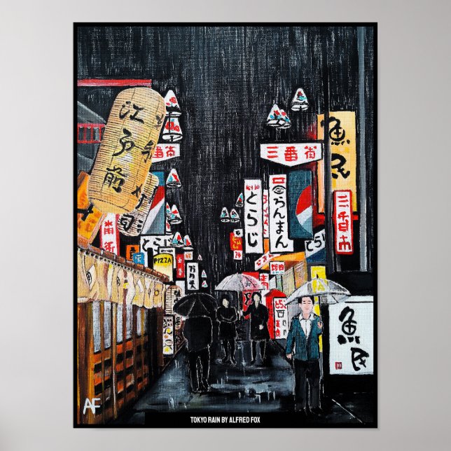 Tokyo Rain Painting by Alfred Fox Poster (Front)