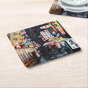 Tokyo Rain Painting by Alfred Fox Square Paper Coaster