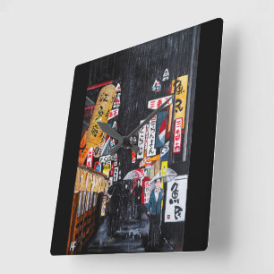Tokyo Rain Painting by Alfred Fox Square Wall Clock