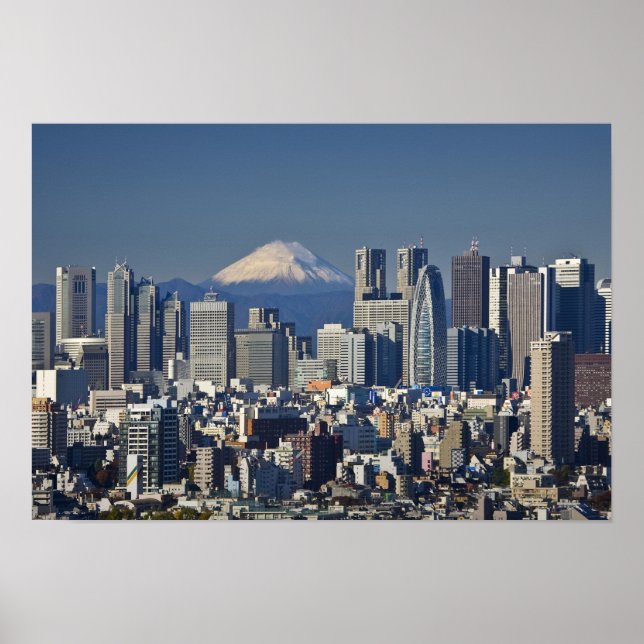 Tokyo, Shinjuku District Skyline, Mount Fuji, Poster (Front)