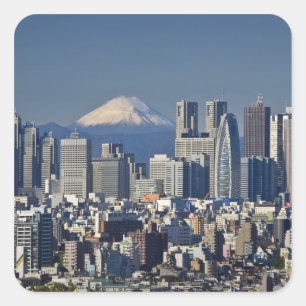 Tokyo, Shinjuku District Skyline, Mount Fuji, Square Sticker