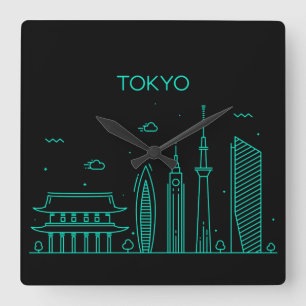 Tokyo skyline square wall clock