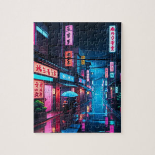 Tokyo Street At Night LoFi Art Jigsaw Puzzle