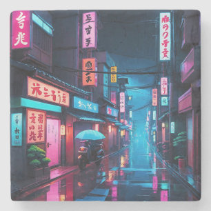 Tokyo Street At Night LoFi Art Stone Coaster