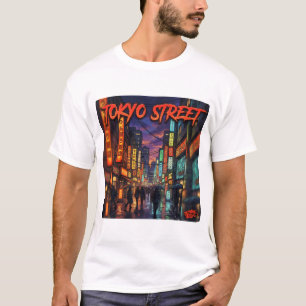 Tokyo Street Neon Anime Cityscape Poster  T-Shirt
