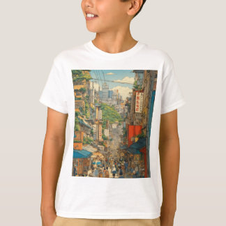 "Tokyo Street Scene: A Herge-Inspired, Tin-Tin Sty T-Shirt