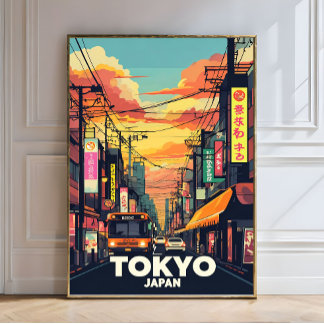 Tokyo Street Sunset-Vibrant Urban Japanese City Photo Print