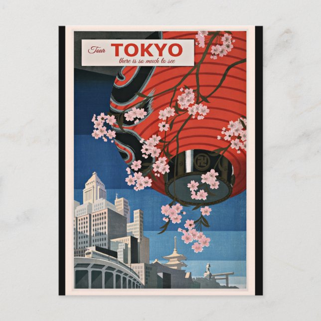 Tokyo Tour, vintage travel poster, Postcard (Front)