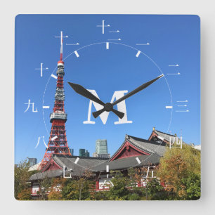 Tokyo Tower and Zojoji Temple Square Wall Clock