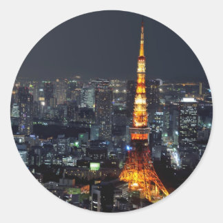 Tokyo Tower by Night :: Classic Round Sticker
