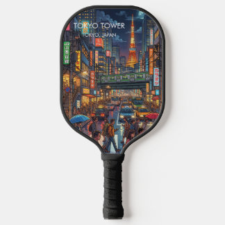 Tokyo Tower by Night Travel Art Pickleball Paddle