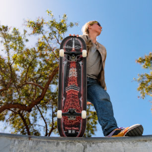 Tokyo Tower - Deep Vivid Crimson Red and White  Skateboard