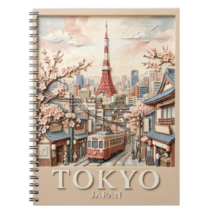 Tokyo Tower Japan Cityscape Sakura Vintage Travel Notebook