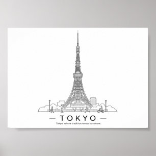 Tokyo Tower Minimalist City Illustration Poster