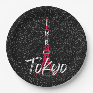 Tokyo Tower Sketch of Minato, Tokyo, Japan Paper Plate
