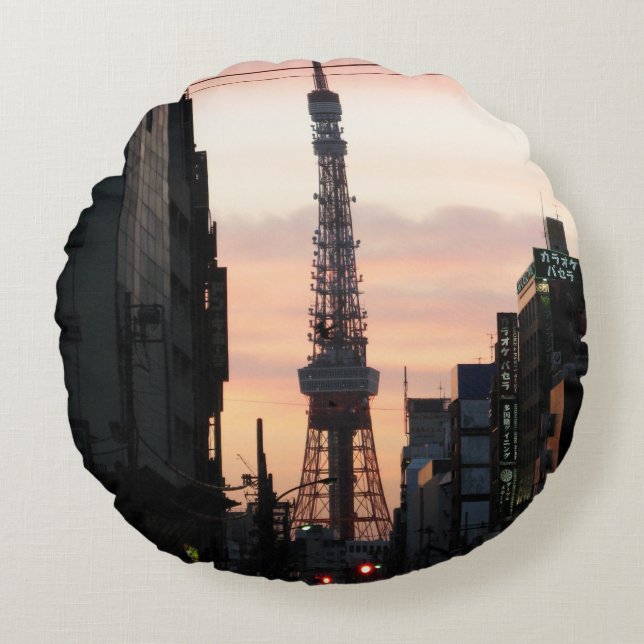 Tokyo Tower Sunrise 東京タワー日の出 Round Cushion (Front)