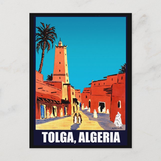 Tolga, Algeria, city downtown, vintage travel Postcard (Front)