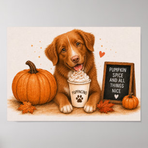 Toller Warm Pumpkin Spice Puppaccino Autumn A4 Poster