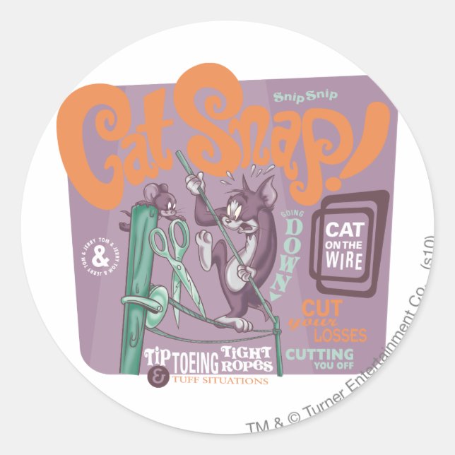Tom and Jerry Cat Snap Classic Round Sticker (Front)