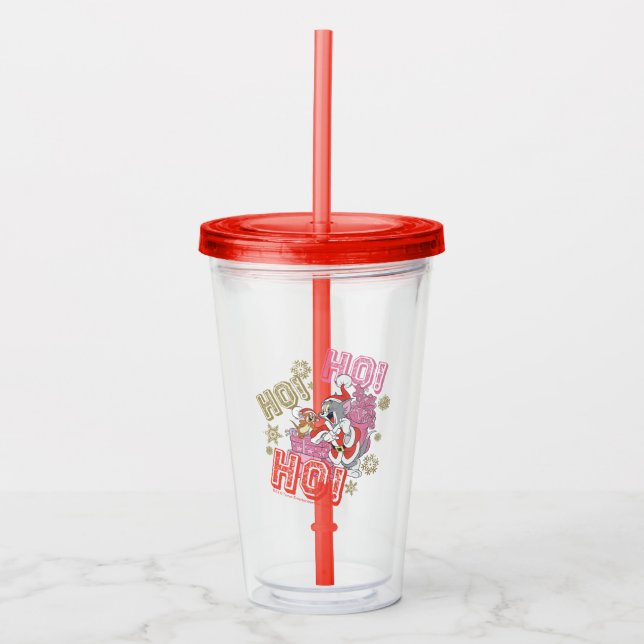 Tom and Jerry "Ho! Ho! Ho!" Santa Gift Delivery Acrylic Tumbler (Front)