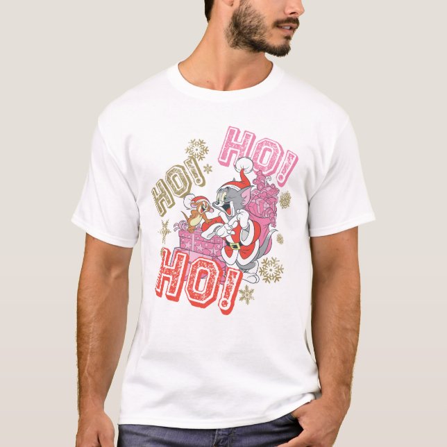 Tom and Jerry "Ho! Ho! Ho!" Santa Gift Delivery T-Shirt (Front)