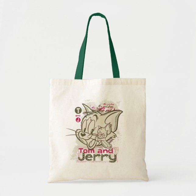 Tom and Jerry Pink and Green Tote Bag (Front)