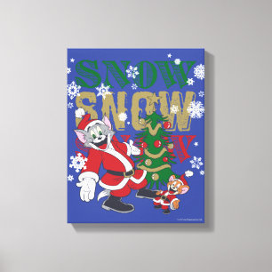 Tom and Jerry Santas By The Tree Canvas Print