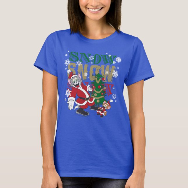 Tom and Jerry Santas By The Tree T-Shirt (Front)