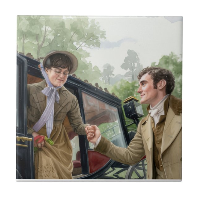 Tom handing Mary out of a carriage Tile (Front)