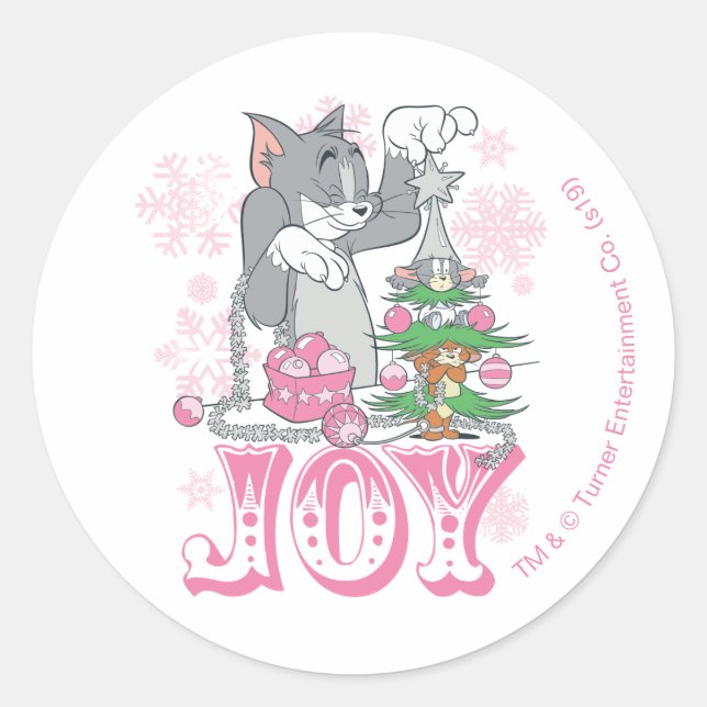 Tom, Jerry, and Nibbles Decorating Joy Classic Round Sticker (Front)