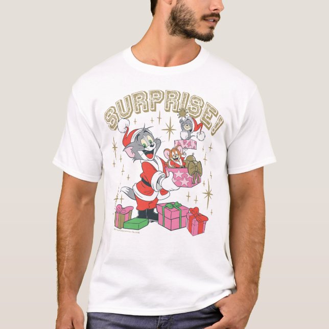 Tom, Jerry, and Nibbles Holiday Surprise T-Shirt (Front)