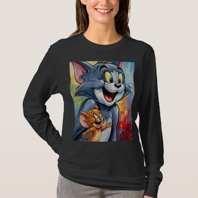 Tom & Jerry Cartoon Fun T-Shirt Design  (Front)