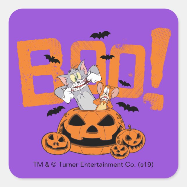 Tom & Jerry | Happy Halloween Boo Square Sticker (Front)