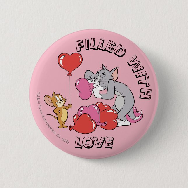 Tom & Jerry Inflate Valentine Heart Balloons 6 Cm Round Badge (Front)