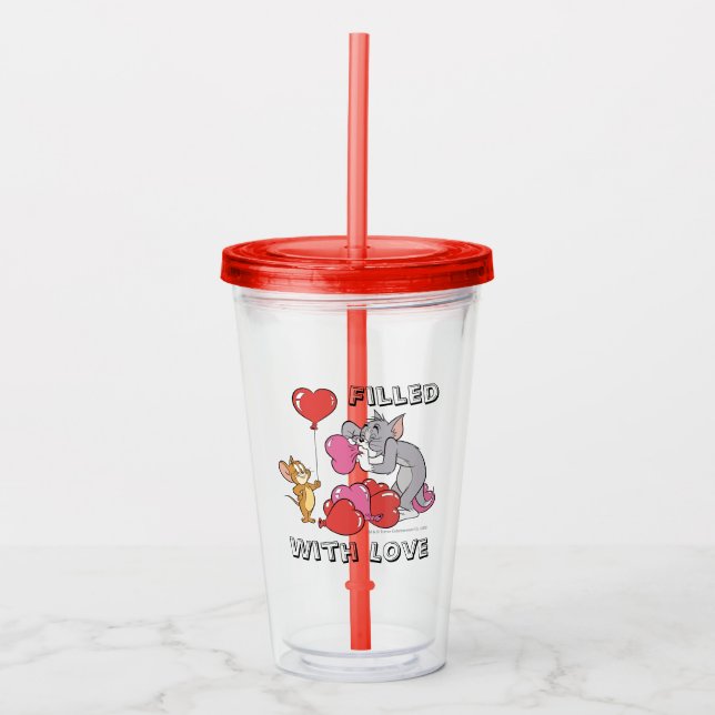 Tom & Jerry Inflate Valentine Heart Balloons Acrylic Tumbler (Front)