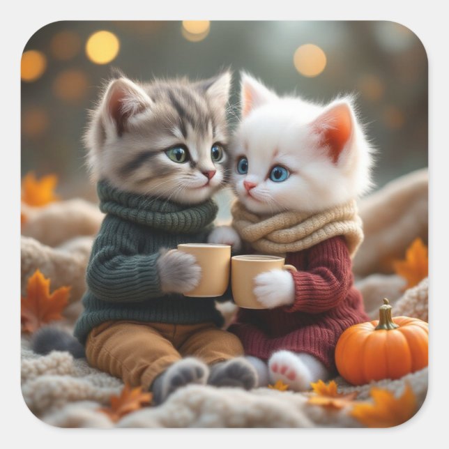 Tom & Luna – Cosy Pumpkin Hug Square Sticker (Front)