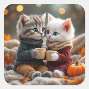 Tom & Luna – Cosy Pumpkin Hug Square Sticker