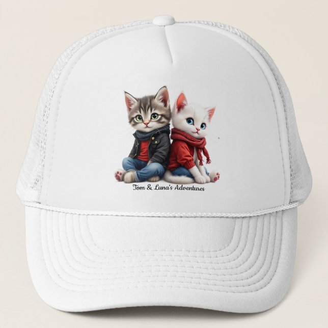 Tom & Luna Everyday Hat – Cute Cat Couple Baseball (Front)