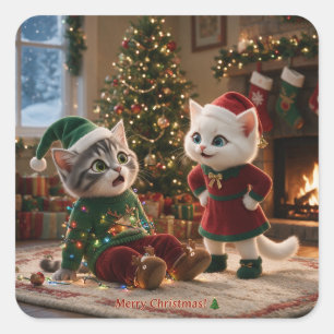 Tom & Luna Merry Christmas Funny Cat Stickers