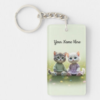 Tom & Luna Personalised Keychain, Custom Name Cat  Key Ring