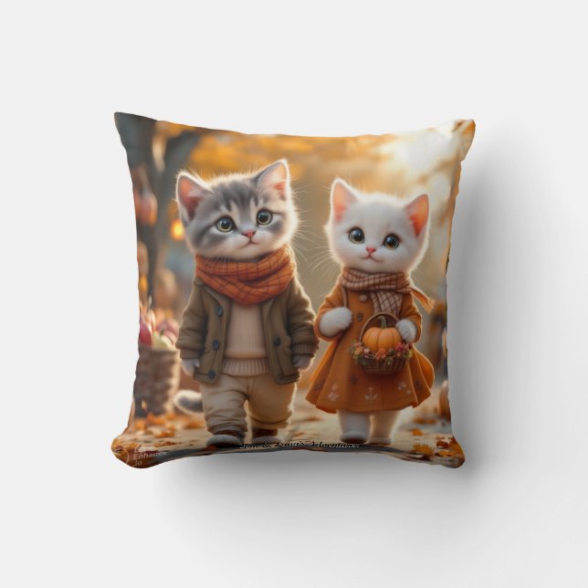 Tom & Luna’s Adventures – Cozy Autumn Walk Throw P Cushion (Front)