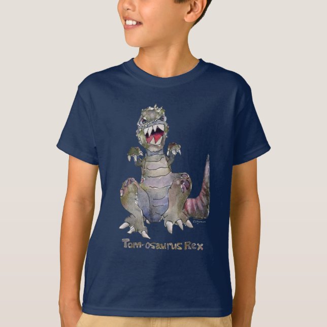 Tom-osaurus Rex Cartoon Dinosaur T-Shirt (Front)