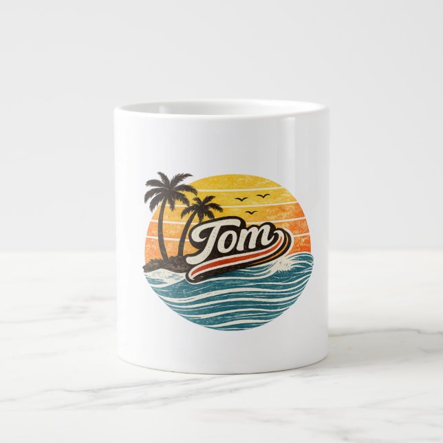 Tom Retro Sunset Name Design Large Coffee Mug (Front)