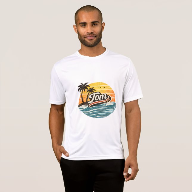 Tom Retro Sunset Name Design T-Shirt (Front Full)